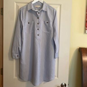 LOFT L/S Blue White Stripe Shirt Dress Size Medium